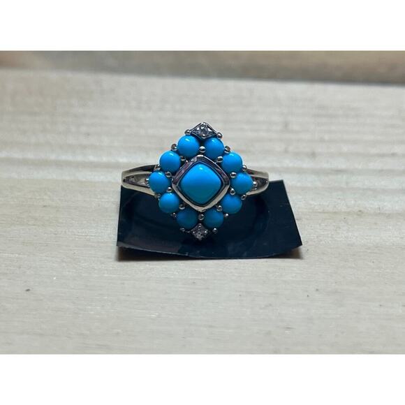 JTV Iron Silver Ring. Sleeping Beauty Turquoise. 2 faux diamonds. Boho Western - Picture 7 of 8